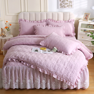 Siêu Mềm Sữa Nhung Bộ Đồ Giường Đặt Màu Xanh Ruffles Mền <span class=keywords><strong>Comforter</strong></span> Bìa Đơn Giản Phong Cách In Mùa Đông Phẳng Khăn trải Giường - Product Image 2