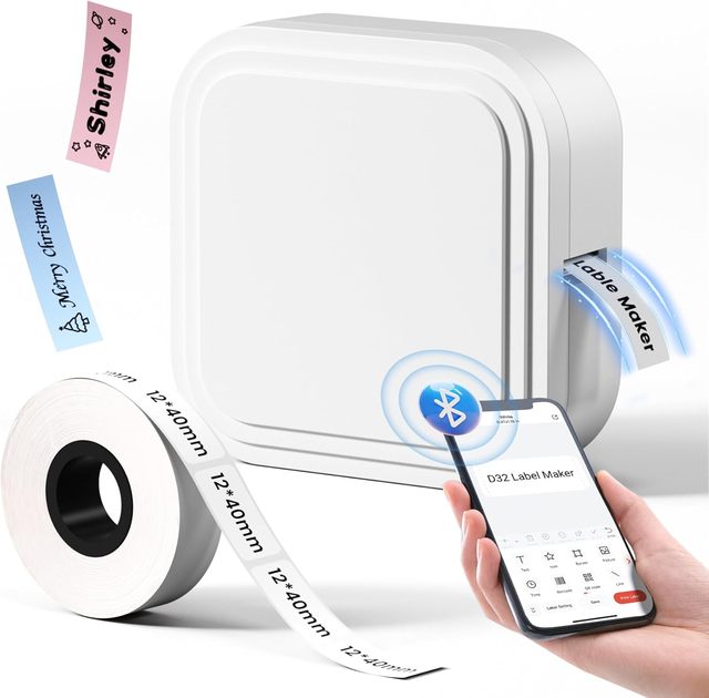 LABEL MAKER D32 Portable Rechargeable Label Printer with Tape for Organizing Storage with Multiple Templates, Label Machine
