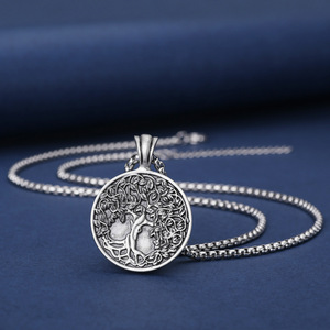 Collar con colgante de árbol de la vida de plata antigua, joyería de lata, nuevo tipo, fundición de joyería - Product Image 3