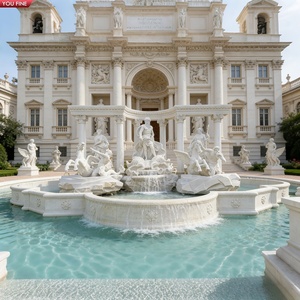 Fuente <span class=keywords><strong>Trevi</strong></span> de Mármol Blanco Tallada a Mano YOUFINE con Poseidón de la Mitología Griega para Jardín de Palacio de Lujo - Product Image 1