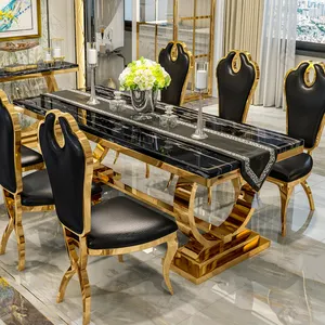 luxury dinning table granite metal furniture marble dining table 6 seater for dinning table set Dining room furniture