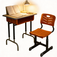 Ensemble bureau et chaise en bois pour étudiant universitaire avec tiroir à crayons et crochet pour sac, cadre chromé renforcé pour salle de classe universitaire
