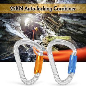 25KN บิดล็อคประตู Carabiner ได้รับการรับรองอัตโนมัติล็อค Carabiner กลางแจ้งหัวเข็มขัด D-แหวน Rappelling หุบเขาเปลญวนคลิปล็อคเปลญวน - Product Image 3