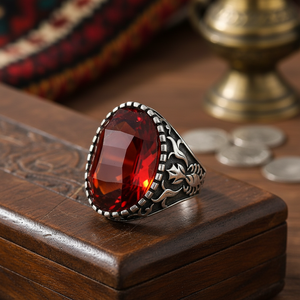 Oval Shape Garnet Gemstone Authentic <b>Men</b> <b>Ring</b> Turkish Wholesale Handmade 925 Sterling Silver <b>for</b> <b>Men</b> - Product Image 3