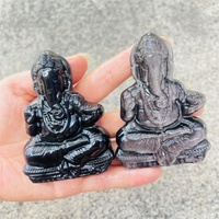 Décoration en obsidienne noire sculptée en forme de Ganesha, pierre précieuse naturelle de guérison, vente en gros