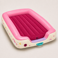 Matelas pneumatique portable pour tout-petits avec coussin intérieur floqué séparé, bordure en PVC imprimé rose et emballage de vente au détail personnalisé
