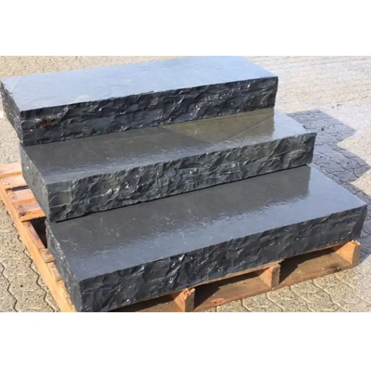 Lastra di basalto nero design moderno cubo galleggiante spirale piastrella per scale in pietra di granito naturale, piastrelle in pietra per scale