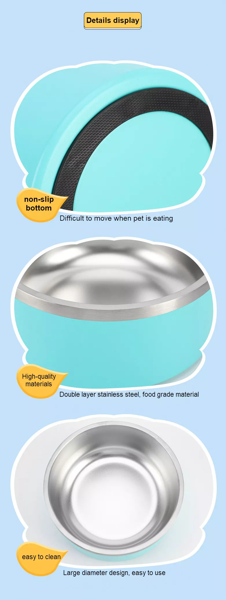 Eco Friendly 64oz 42oz 32oz Pet Feeders Food Water Container Stainless Steel Cat Dog Bowls