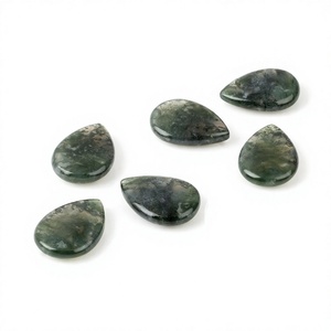 Pierre précieuse naturelle en agate verte mousse, forme poire bombée, 10x14mm, de haute qualité, pour la fabrication de bijoux - Product Image 1