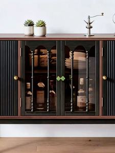 Mueble de Almacenamiento de Madera de Estilo Moderno de Mediados de Siglo con Puertas de Vidrio y Patas Torneadas para Sala de Estar - Product Image 4