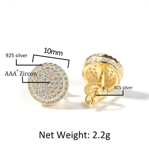 Thời Trang Trắng Mạ Vàng Sterling Silver <span class=keywords><strong>925</strong></span> Stud Earrings Bling Bling Vít Trong Trở Lại Sang Trọng Rapper Bông Tai - Product Image 6
