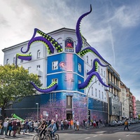 Décoration de bâtiment géante, tentacules de pieuvre gonflables verts, tentacules de pieuvre suspendus