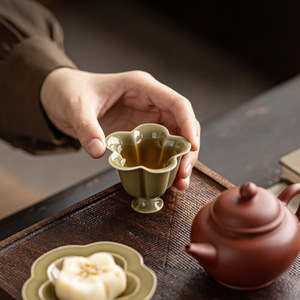 Daiye Cup And Saucer <b>Set</b> Ceramic Tea Bowl With <b>Coaster</b> Retro Style For Afternoon Tea Dehua Pottery Irregular Shape - Product Image 2
