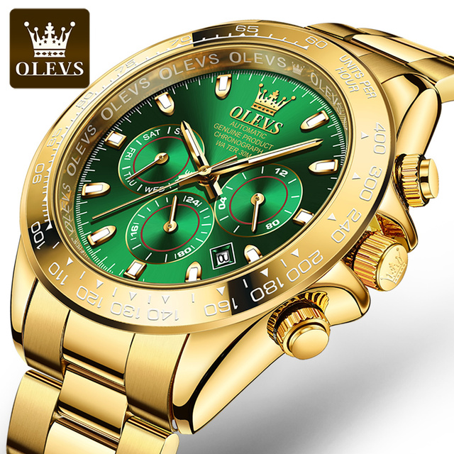 OLEVS Gold Mens Watch 007 Luxury Automatic Mechanical Stainless Steel Waterproof Multifunction Business Wristwatch Watch 6638