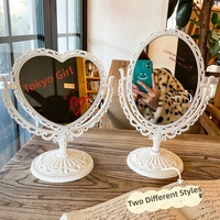 Miroir de maquillage de bureau rétro de style européen miroir Vertical de bureau miroir de Dressing à Double face rabattable miroir de dortoir princesse