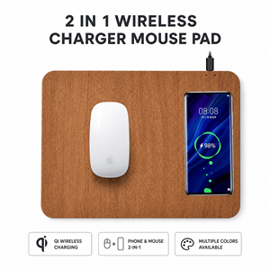 Tapis de souris sans fil en cuir 2-en-1 avec charge rapide <span class=keywords><strong>Qis</strong></span> 15W, logo personnalisé, cadeau de bureau, promotionnel, pour entreprise - Product Image 1