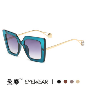 Yingtai Eyewear 1916 Large <b>Square</b> Frame <b>Sunglasses</b> UV400 Women Fashion Pearl Design - Product Image 3
