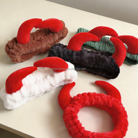 Nouveau Bandeau Élastique en Polaire Corail pour Filles, avec Cornes Amusantes en Peluche 3D, pour Maquillage, Yoga, Spa et Lavage du Visage