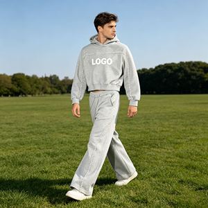 ชุดฮู้ดดี้ครอปผู้ชาย ปักลาย 3 มิติ ล้างสีแบบแอซิด ประดับเพชรฮอต 560GSM ชุดฮู้ดดี้และกางเกงวอร์มสำหรับผู้ชาย เสื้อผ้าผู้ชายราคาประหยัด - Product Image 2