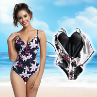 Maillot de bain de plage à bretelles imprimé triangle, col en V, élastique ventre plat, amincissant, avec coussinets de soutien-gorge intégrés