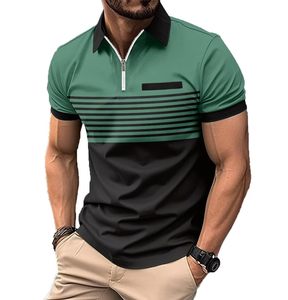 Camisetas de Hombre de Punto con Estampado, Puños Acanalados, Dobladillo con Aberturas Laterales, Texturizadas, Resistentes a las Arrugas, Cierre de 2 Botones, Manga Corta, Casuales de Verano - Product Image 5