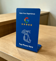 Support de table NFC en acrylique pliable en forme de L personnalisé, plaque NFC pour avis Google, panneau de table NFC pour comptoir de restaurant, magasin de détail