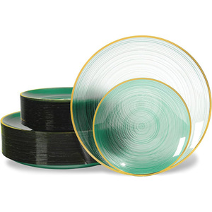 Assiettes de présentation jetables en plastique de 7,5 et 10,25 pouces, noires, bleues, vertes, transparentes, avec bord doré, design élégant texturé, pour mariage - Product Image 4