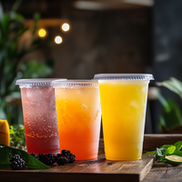 Gobelets en plastique PET transparents jetables imprimés avec logo personnalisé à paroi unique 10oz-32oz Gamme pour boisson au jus de thé Boba