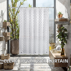 BEST Clear 3D PEVA <b>Shower</b> <b>Curtain</b> Liner Semi Sheer <b>Waterproof</b> with Magnet Holes Bohemian Modern Design 12 Hooks - Product Image 2
