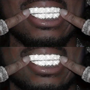 Trang sức răng Grillz mạ vàng trắng và vàng hồng, đá Moissanite VVS chất lượng cao, 8 răng trên và dưới - Product Image 3