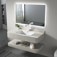 Ensemble de meubles-lavabos muraux modernes en pierre frittée de 140 cm avec évier, égouttoir et lampe à induction intégrée pour salle de bain - Vente en gros