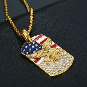yunnique Hip Hop Eagle Pendant Necklace Gold Plated American Flag With Rhinestones Men's Fashion Jewelry Gift - Product Image 3