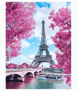 Persegi penuh putaran 5d Diy lukisan berlian kruistik Menara Eiffel pemandangan Paris Gambar berlian imitasi