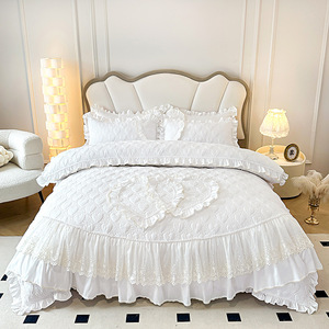Customize Cheap 4pcs Duvet Cover Bedding Sheet <strong>Set</strong> for <strong>Wedding</strong> Quilted Cover <strong>Bedsheet</strong> for <strong>Bridal</strong> with Lace Bedspread king Size - Product Image 3