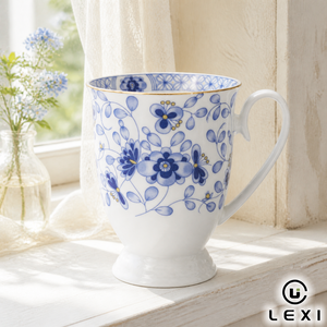 Teiera Classica in Porcellana Blu e Bianca con Bordo Dorato e Motivo Floreale, per Casa, Hotel, Matrimoni, Tè del Pomeriggio, Regalo - Product Image 3