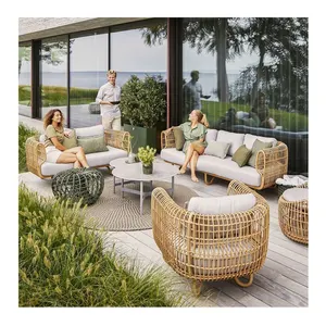 Südafrika Outdoor Garten Terrasse Kunststoff Rattan Korb geflecht gewebte Möbel Korb weide Rattan Sofas aus künstlichem Rattan gesetzt