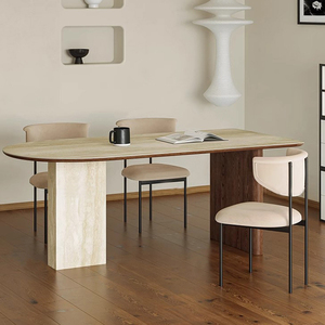 Tavolo <span class=keywords><strong>da</strong></span> <span class=keywords><strong>Pranzo</strong></span> Ovale in Pietra Sinterizzata <span class=keywords><strong>con</strong></span> Base in Legno Massello, Design in Marmo Stile Mid-Century, per Piccoli Soggiorni PJ2435 - Product Image 4