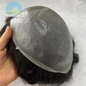 Pelucas de <span class=keywords><strong>hombre</strong></span> con línea de cabello natural Parche de cabello brasileño <span class=keywords><strong>para</strong></span> hombres <span class=keywords><strong>Peluca</strong></span> inyectada de piel delgada con ondas corporales de baja densidad 0,03 0,02 - Product Image 1