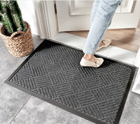 Paillasson gris noir à rayures côtelées avec support en caoutchouc pour un usage commercial domestique, paillasson antidérapant en polyester