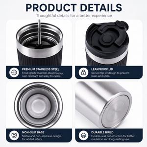 Custom 450ml Stainless Steel French Press Coffee Mug Double Wall Vacuum Insulated Travel <b>Cup</b> with Logo Printing - Product Image 4