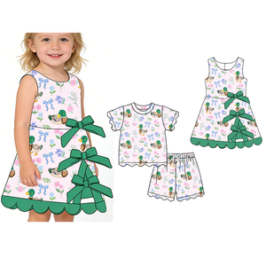 Précommande MOQ 5 : Tenues d'été confortables et adorables pour petites filles, style boutique, avec motifs fleurs, nœuds et volants, prix usine en gros - Product Image 1