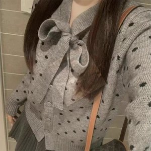 Maglione Casual da <span class=keywords><strong>donna</strong></span> lavorato a maglia <span class=keywords><strong>grigio</strong></span> nero <span class=keywords><strong>Cardigan</strong></span> per l'autunno - Product Image 2