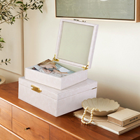 Boîtes décoratives carrées en cuir effet croco blanc crème, lot de 2, boîtes de rangement imbriquées pour la décoration et le rangement à la maison