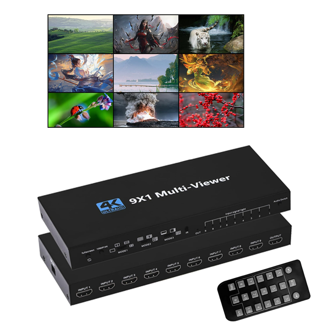 SY HDMI 9x1 Multiviewer Switcher Seamless 4K HDMI 9way 9 Screen Real Time Multi Viewer Screen Splitter 9 in 1out Switch Adapter