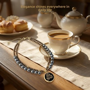 Collier de luxe pour chien en perles, élégant collier double couche pour animaux de compagnie, bijou avec pendentif en émail, ras-de-cou pour mariage et fête, pour petits chiens et chats, avec <span class=keywords><strong>lettre</strong></span> - Product Image 4
