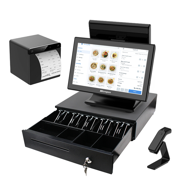 15.6 Inch  Dual TouchScreen Cash Register All in One Android Pos Printer POS+windows Systems Pos Tablet with Printer