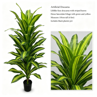 Plante artificielle Dracaena 150 cm (5 pieds) – Faux palmier cornu avec feuilles jaunes variegées – Décoration intérieure écologique en plastique pour sol et maison