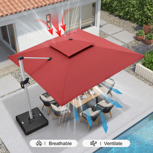Grand <span class=keywords><strong>parasol</strong></span> moderne anti-<span class=keywords><strong>UV</strong></span> à double toit carré rouge avec manivelle pour extérieur et plage - Product Image 5