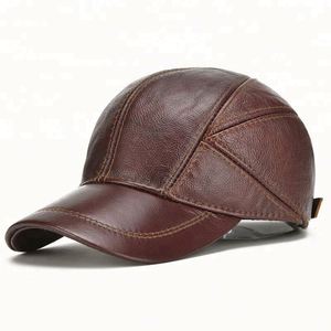 High Quality Winter Vintage <b>Top</b> Genuine Leather Hat Cap Men Baseball Cap With Earflap - Product Image 3