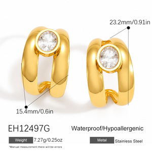 Pendientes Clásicos de Doble Capa con Zirconia Redonda Incrustada en Acero Inoxidable Chapado en Oro de 18K para <span class=keywords><strong>Mujer</strong></span>, Joyerí<span class=keywords><strong>a</strong></span> de Moda - Product Image 5